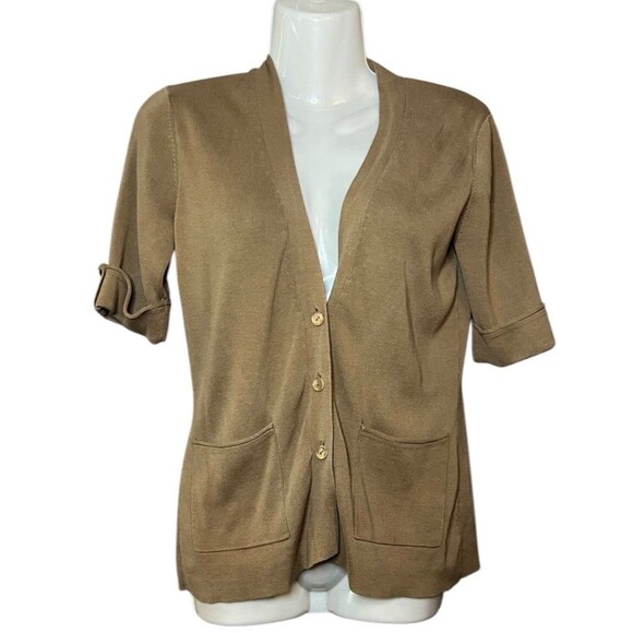 Coldwater Creek Women's Size XS Silk Blend Knit Cardigan Short Sleeve Brown - Picture 1 of 4